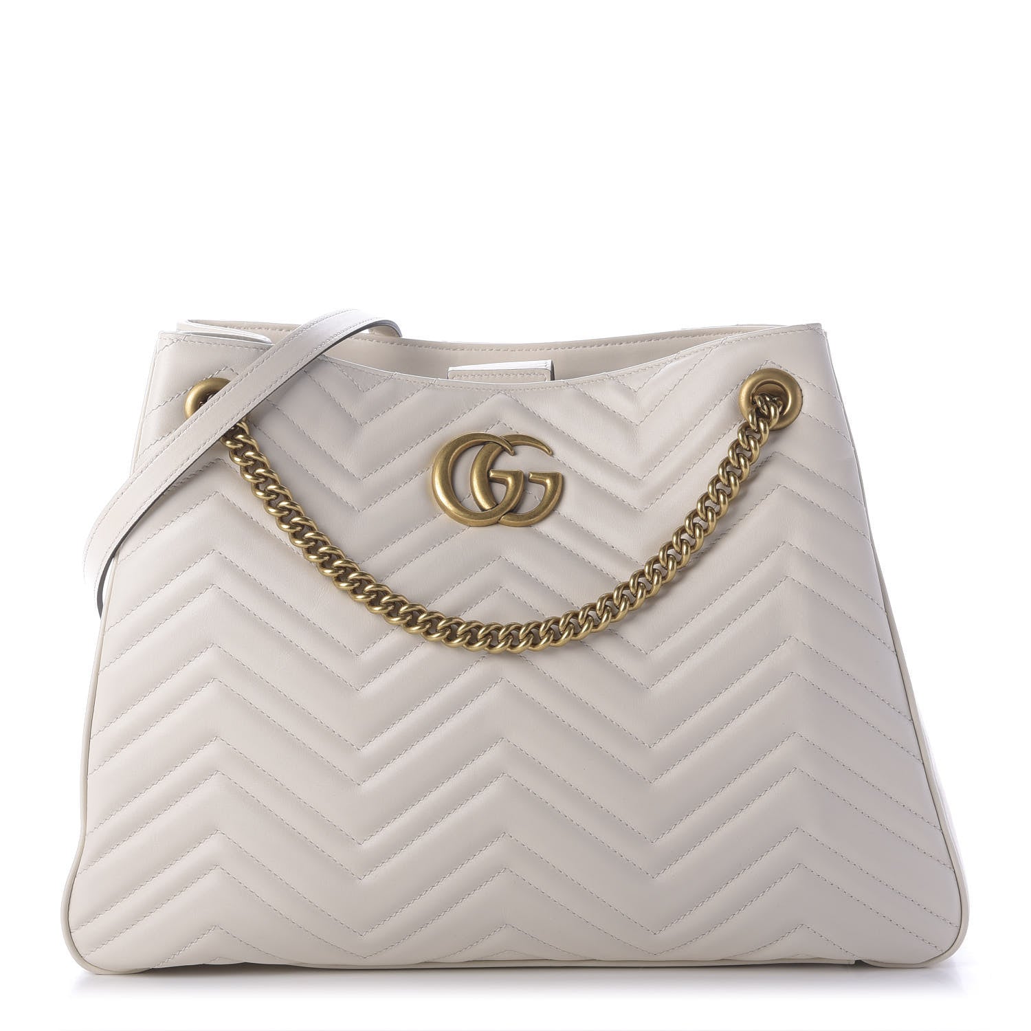 Gucci Calfskin Matelasse Medium GG Marmont Shoulder Tote Bag White 1 of 9