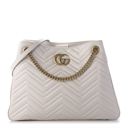Gucci Calfskin Matelasse Medium GG Marmont Shoulder Tote Bag White 1 of 9