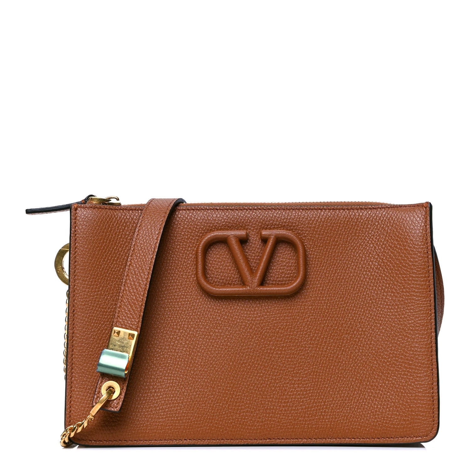 Valentino Garavani Grainy Calfskin VSling Pouch Saddle Brown 1 of 5