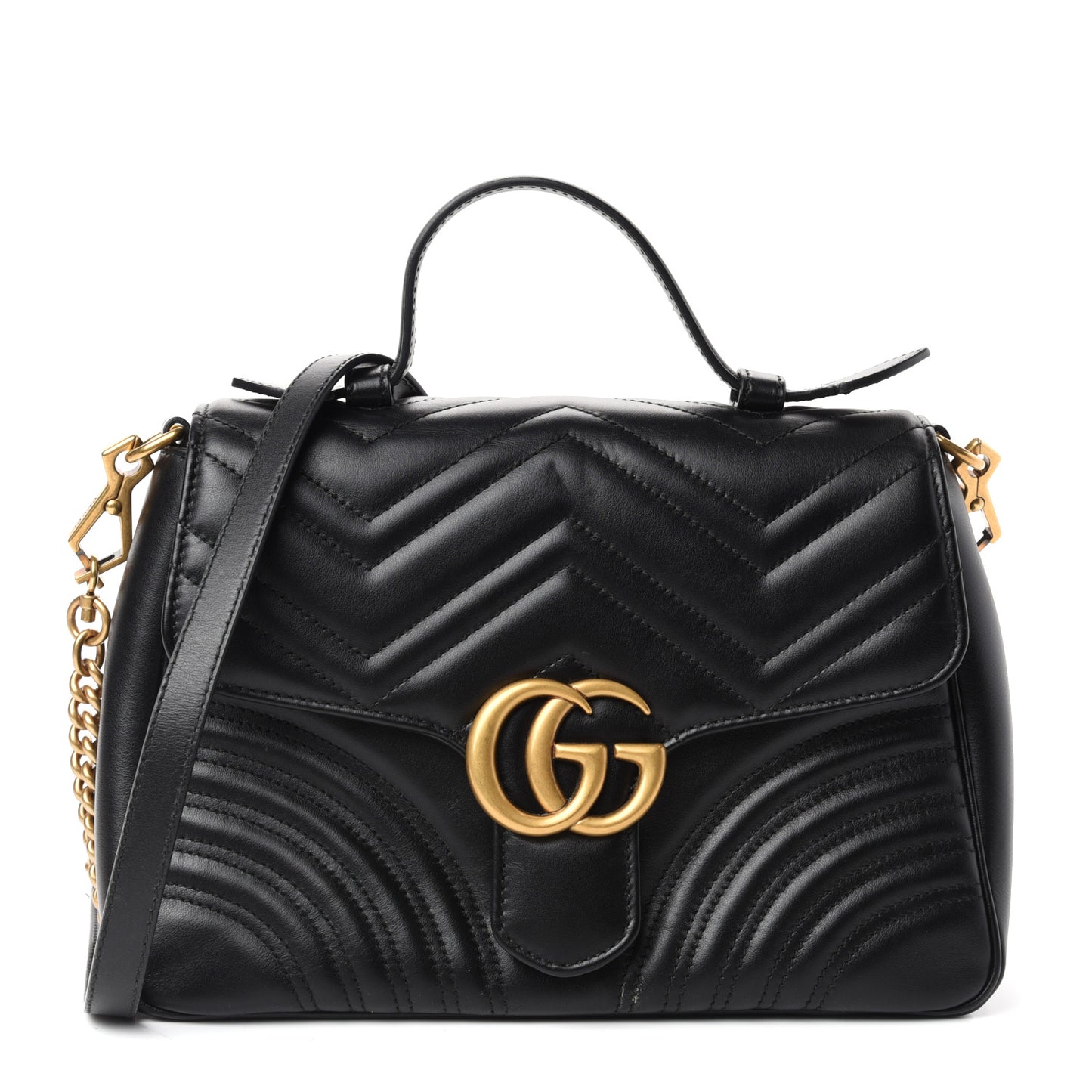 Calfskin Matelasse Small GG Marmont Top Handle Shoulder Bag Black
