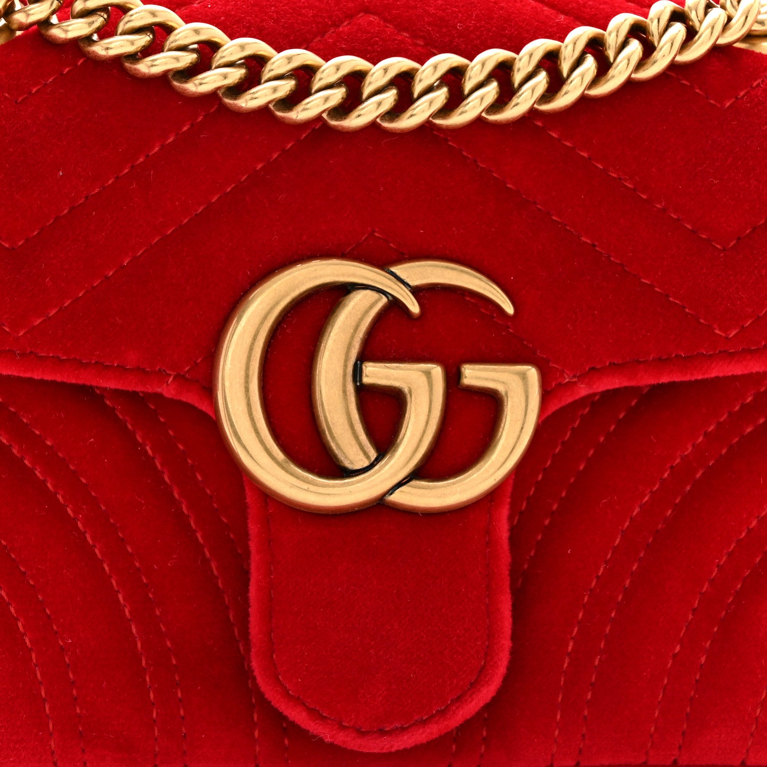 Gucci Velvet Matelasse Mini GG Marmont Shoulder Bag Hibiscus Red