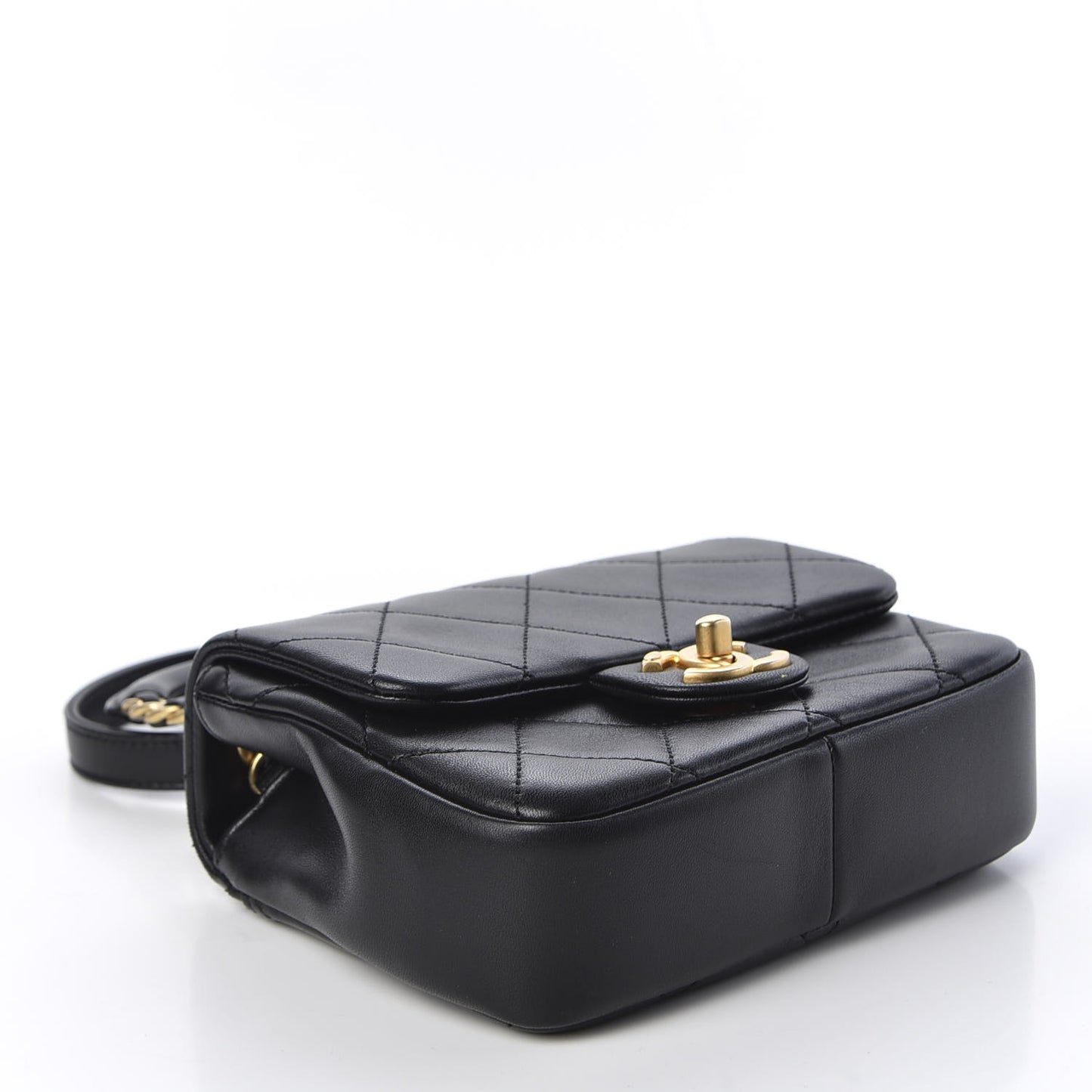 Lambskin Quilted Small Circular Handle Bag Black