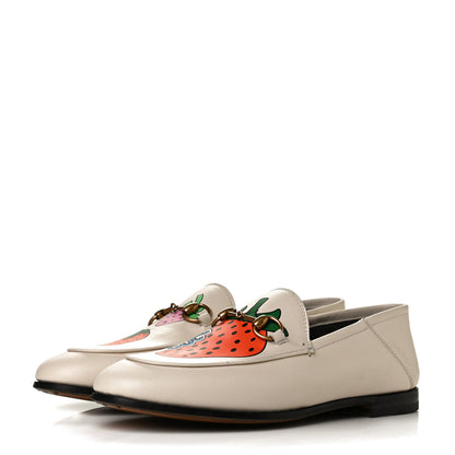 Gucci Calfskin Taste Strawberry Womens Brixton Horsebit Loafers 35.5 Ivory Red 3 of 9