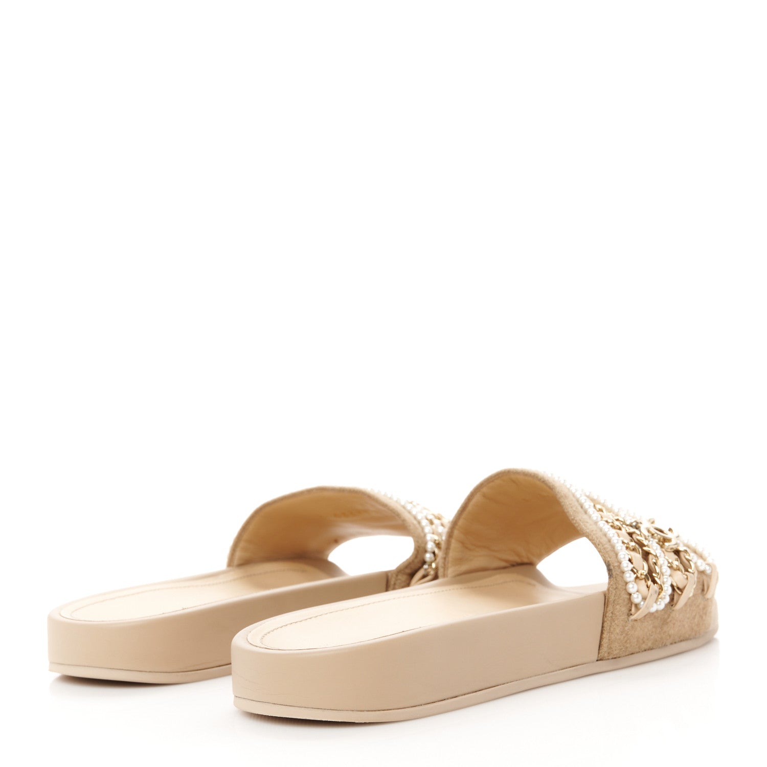 Chanel Canvas Chain Flat Sandals 38 Beige 4 of 8
