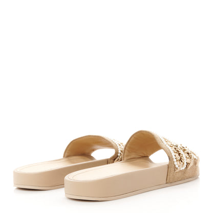 Chanel Canvas Chain Flat Sandals 38 Beige 4 of 8
