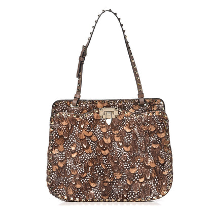 Valentino Garavani Calf Hair Feather Rockstud Shoulder Satchel 1 of 6