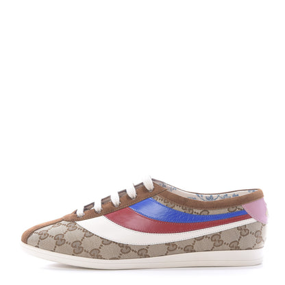 Gucci Suede Monogram Web Womens Falacer Sneakers 42 Nocciola Beige Mystic White Hibiscus Red 1 of 10