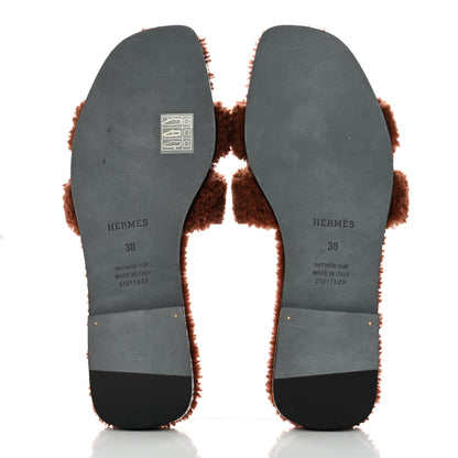 Hermes Woolskin Oran Sandals 38 Cognac 5 of 8