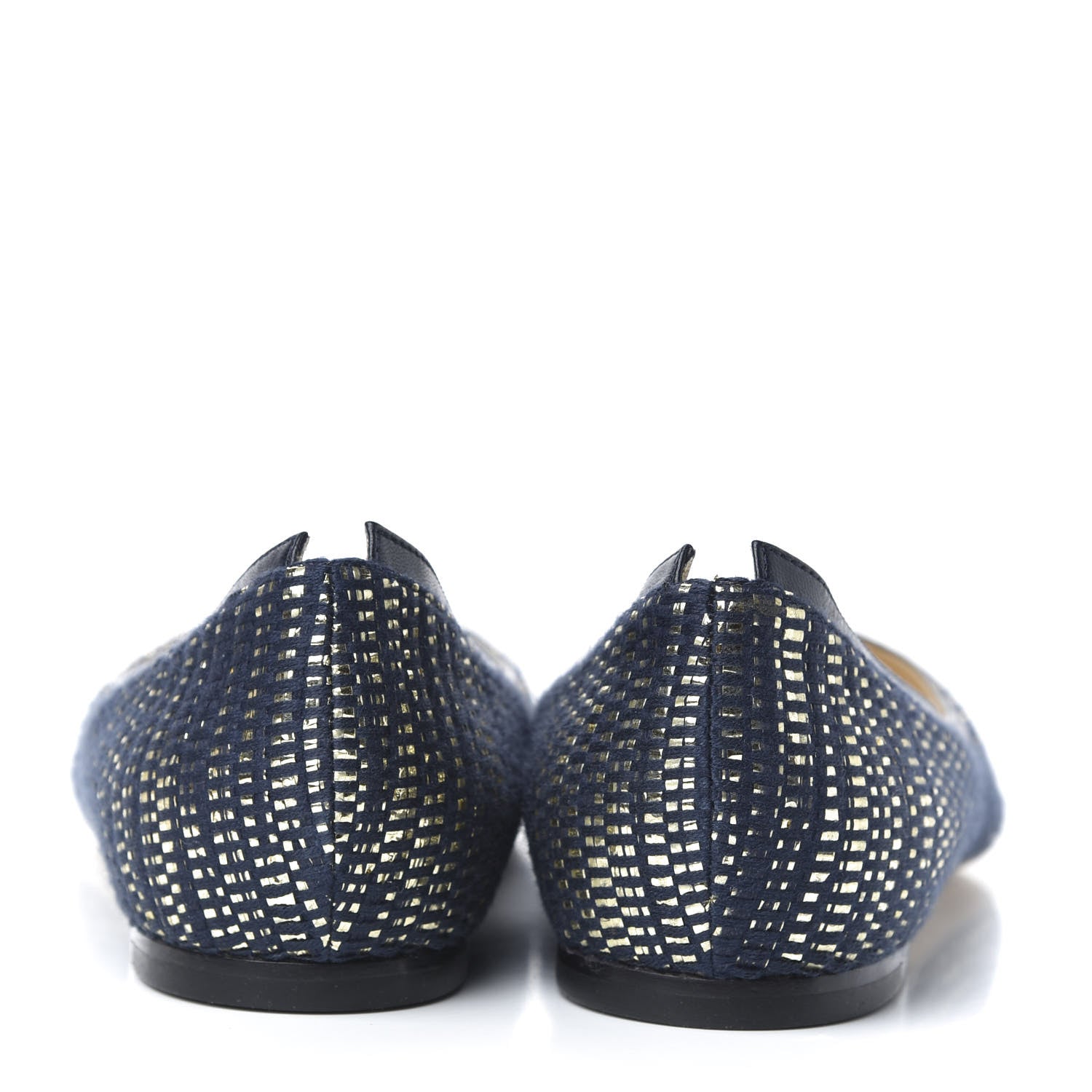 Jimmy Choo Metallic Fabric Kid Imogen Pointed Toe Flats 38 Navy Gold 6 of 9