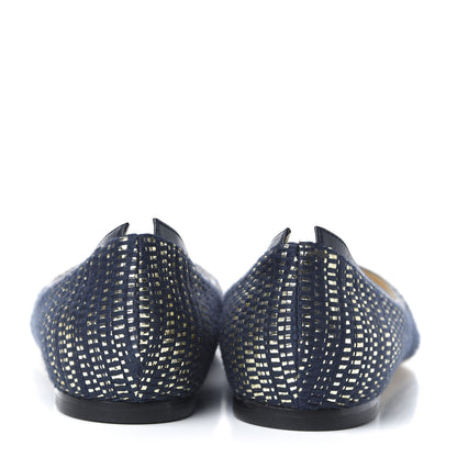 Jimmy Choo Metallic Fabric Kid Imogen Pointed Toe Flats 38 Navy Gold 6 of 9