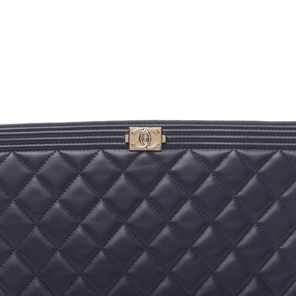 Chanel Lambskin Quilted Medium Boy Cosmetic Case Navy 8 of 9