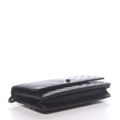 Chanel Aged Calfskin Chevron Quilted Reissue Wallet On Chain WOC So Black 4 of 11