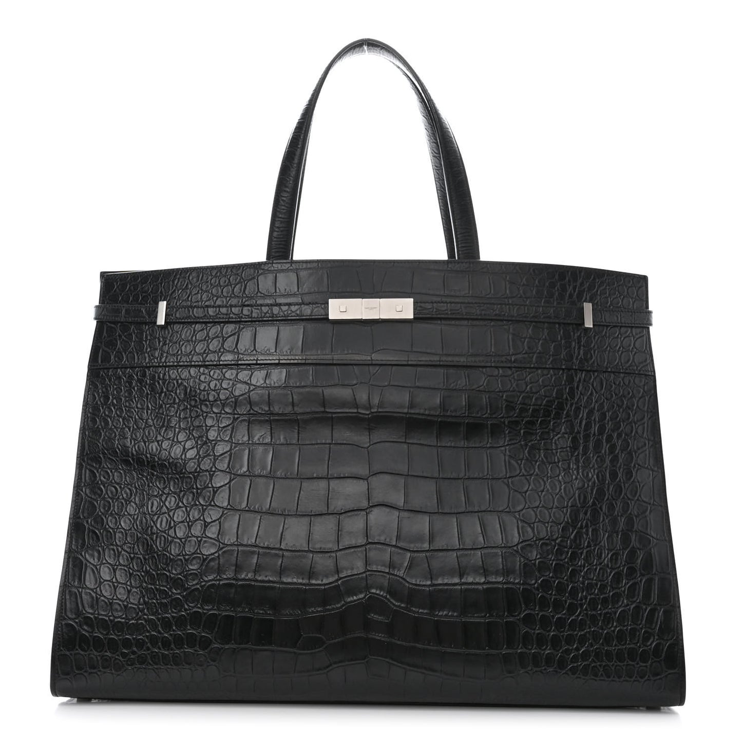 Calfskin Crocodile Embossed Large Manhattan Shopper Tote Black