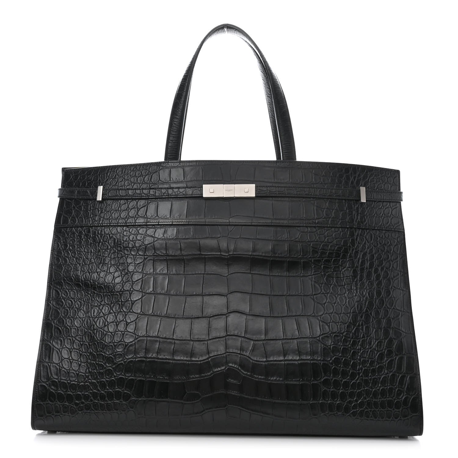 Saint Laurent Calfskin Crocodile Embossed Large Manhattan Shopper Tote Black 1 of 10