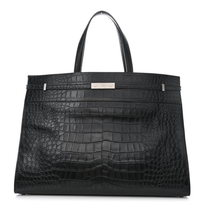 Saint Laurent Calfskin Crocodile Embossed Large Manhattan Shopper Tote Black 1 of 10