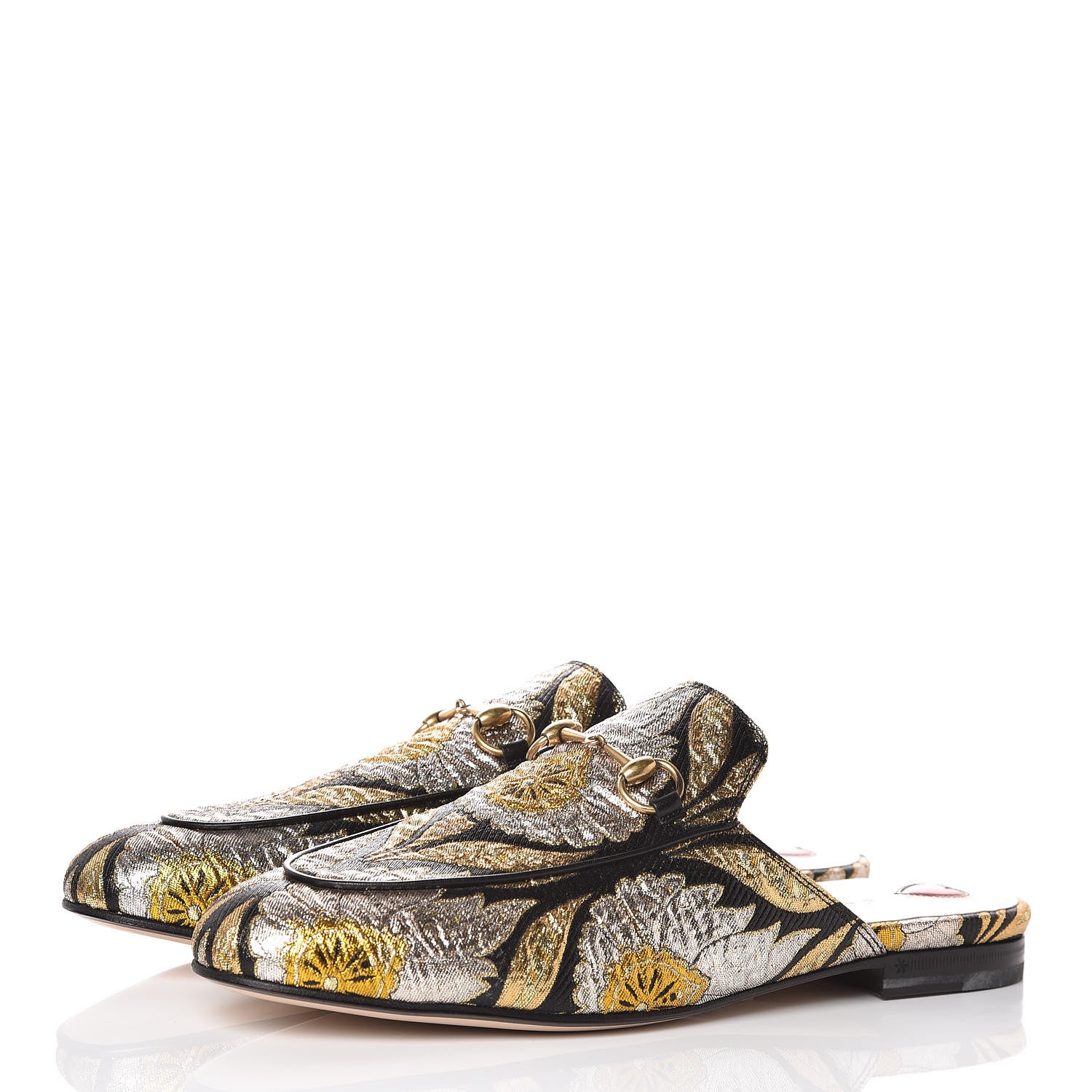 Gucci Jacquard Floral Womens Princetown Slippers 40 Oro Black 3 of 9