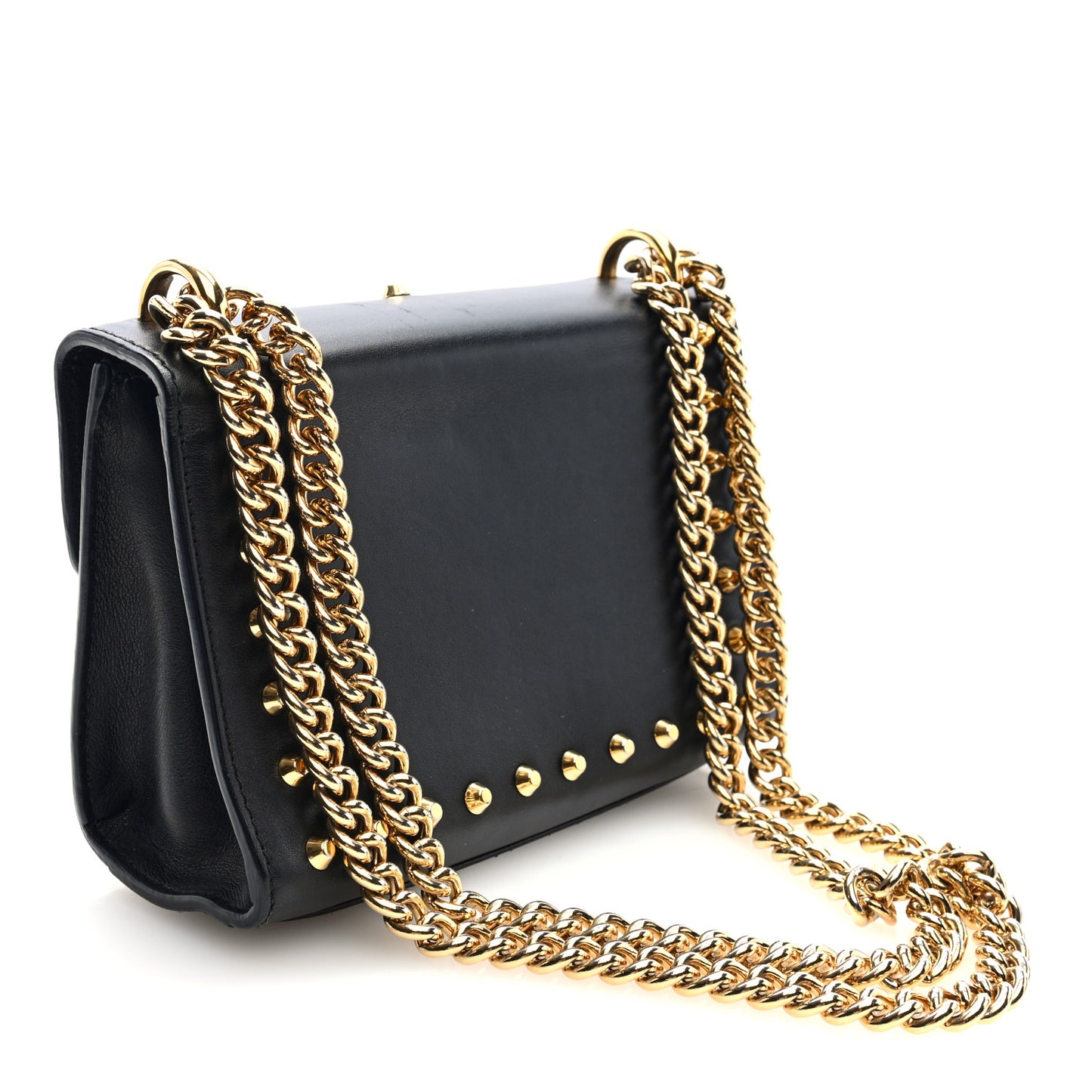 Calfskin Studded Small Padlock Shoulder Bag Black