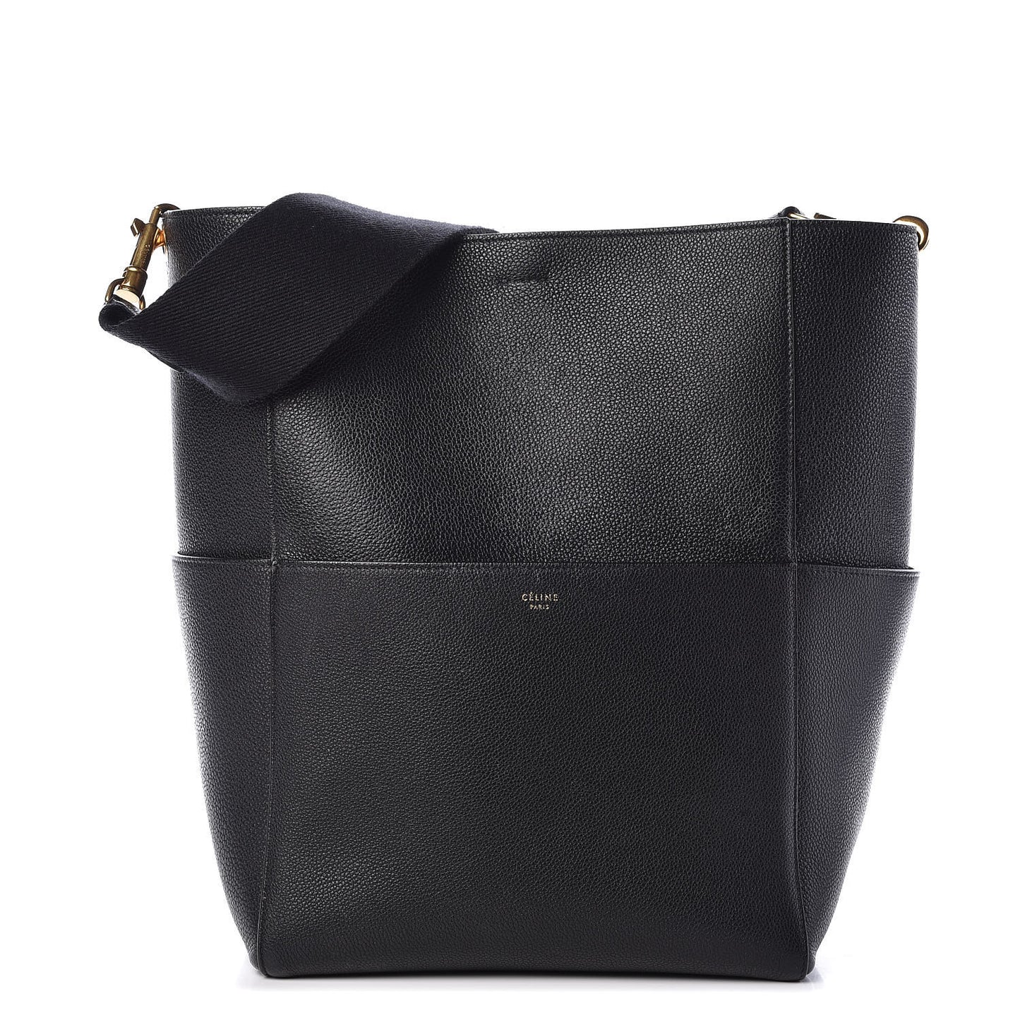 Soft Grained Calfskin Sangle Bucket Bag Black