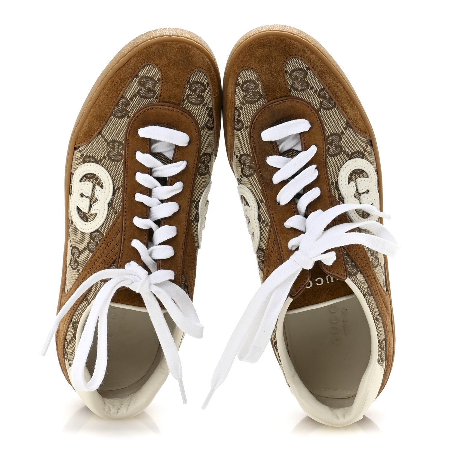 Gucci Suede GG Monogram Womens G75 Sneakers 37.5 Beige Dark Brown 2 of 9