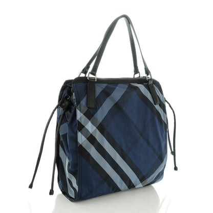 Burberry Nylon Check Small Buckleigh Packable Tote Navy Blue 3 of 8