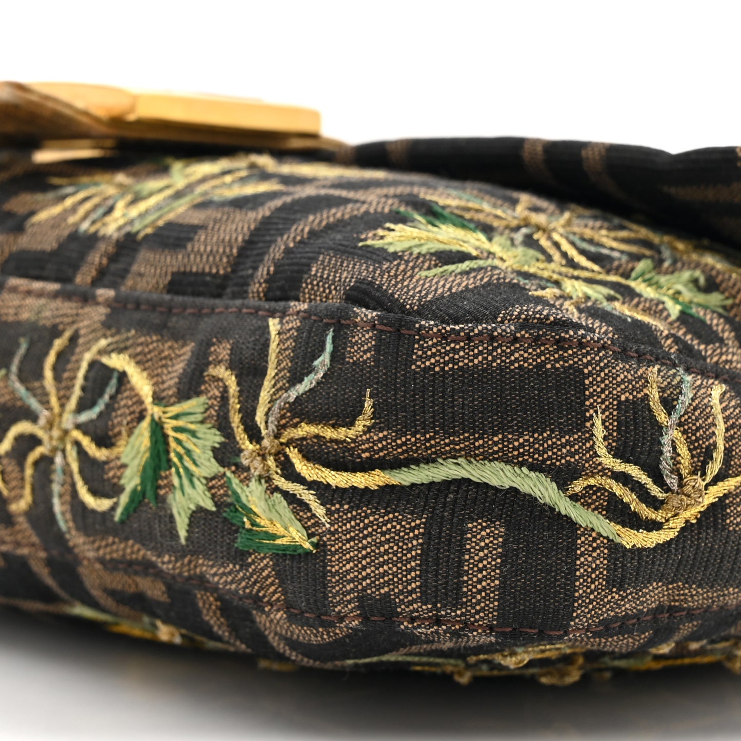 Zucca Floral Embroidered Baguette Tobacco Gold
