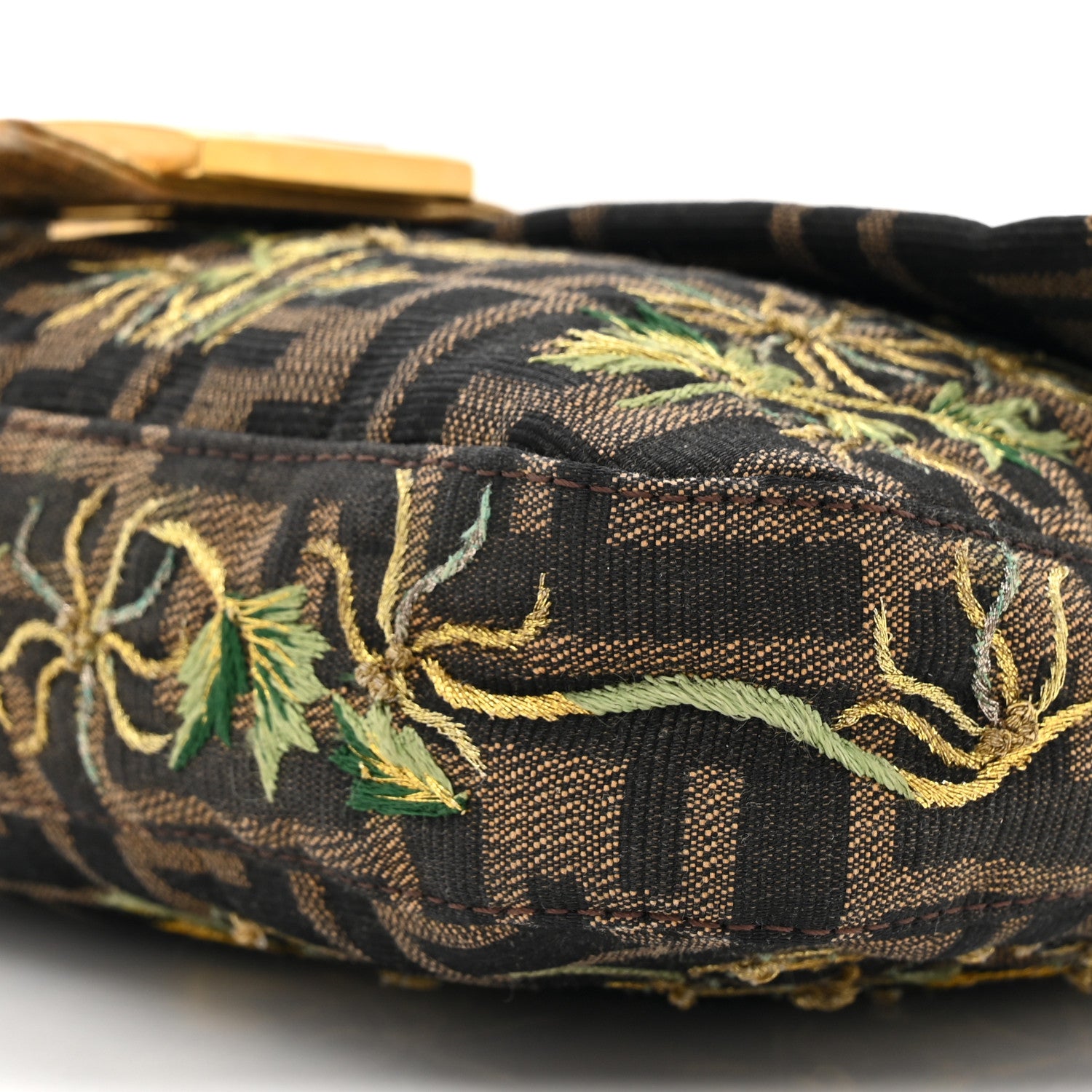 Fendi Zucca Floral Embroidered Baguette Tobacco Gold 8 of 14