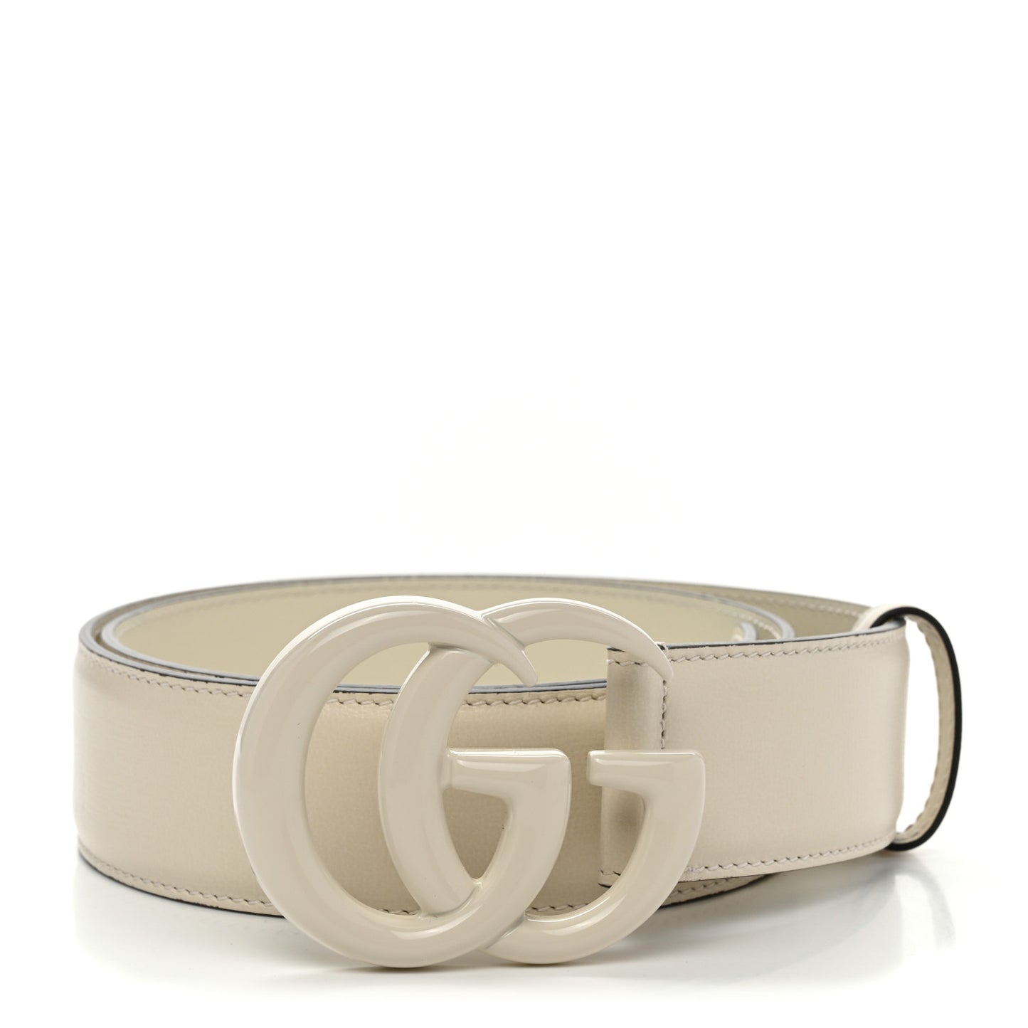 Azalea Calfskin Enamel Monochrome Double G 40mm Belt 80 32 Mystic White