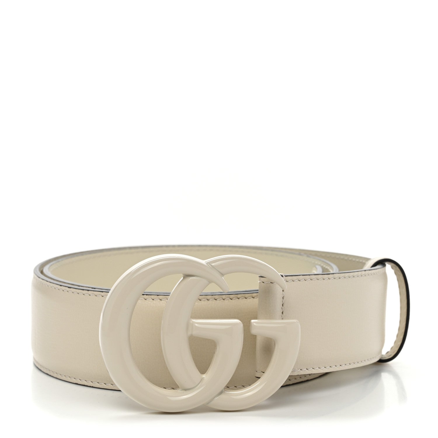Gucci Azalea Calfskin Enamel Monochrome Double G 40mm Belt 80 32 Mystic White 1 of 5