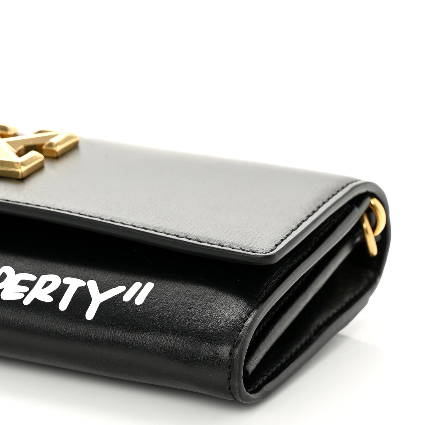 Calfskin Jitney Quote Flap Wallet On Chain Black