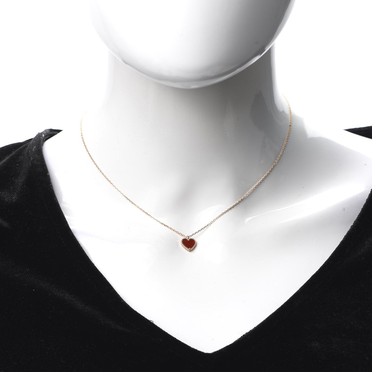 18K Rose Gold Carnelian Sweet Alhambra Heart Pendant Necklace