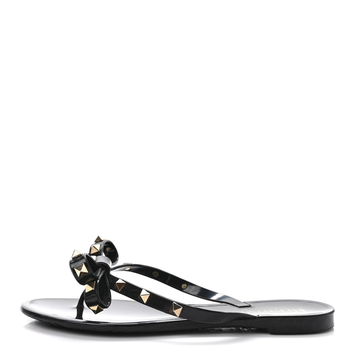 Valentino Garavani PVC Jelly Rockstud Bow Thong Sandals 37 Black 1 of 8