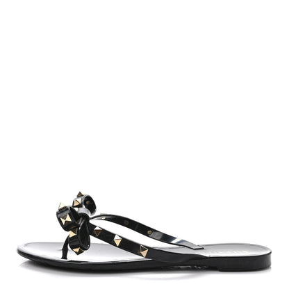 Valentino Garavani PVC Jelly Rockstud Bow Thong Sandals 37 Black 1 of 8