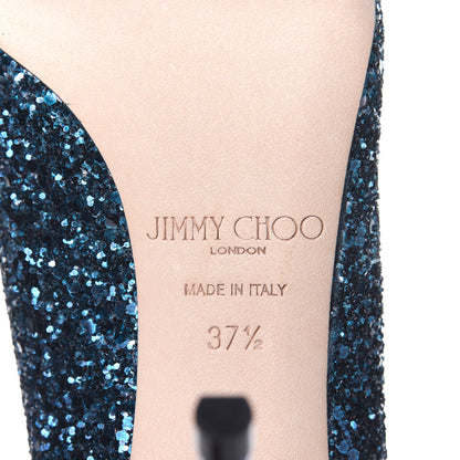 Jimmy Choo Glitter Pointy Toe Romy 100 Pumps 37.5 Peacock Navy 8 of 10