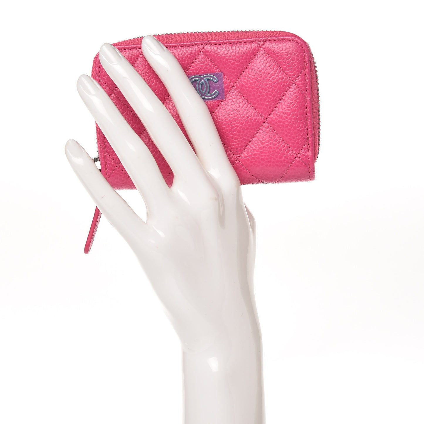 Caviar Quilted Zip Coin Purse Pink