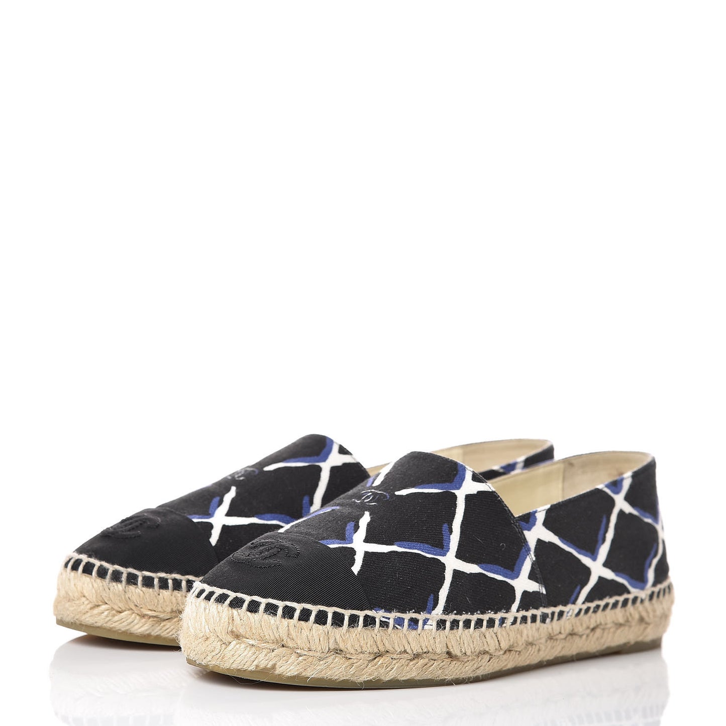Printed Canvas Grosgrain Espadrilles 37 Blue Black