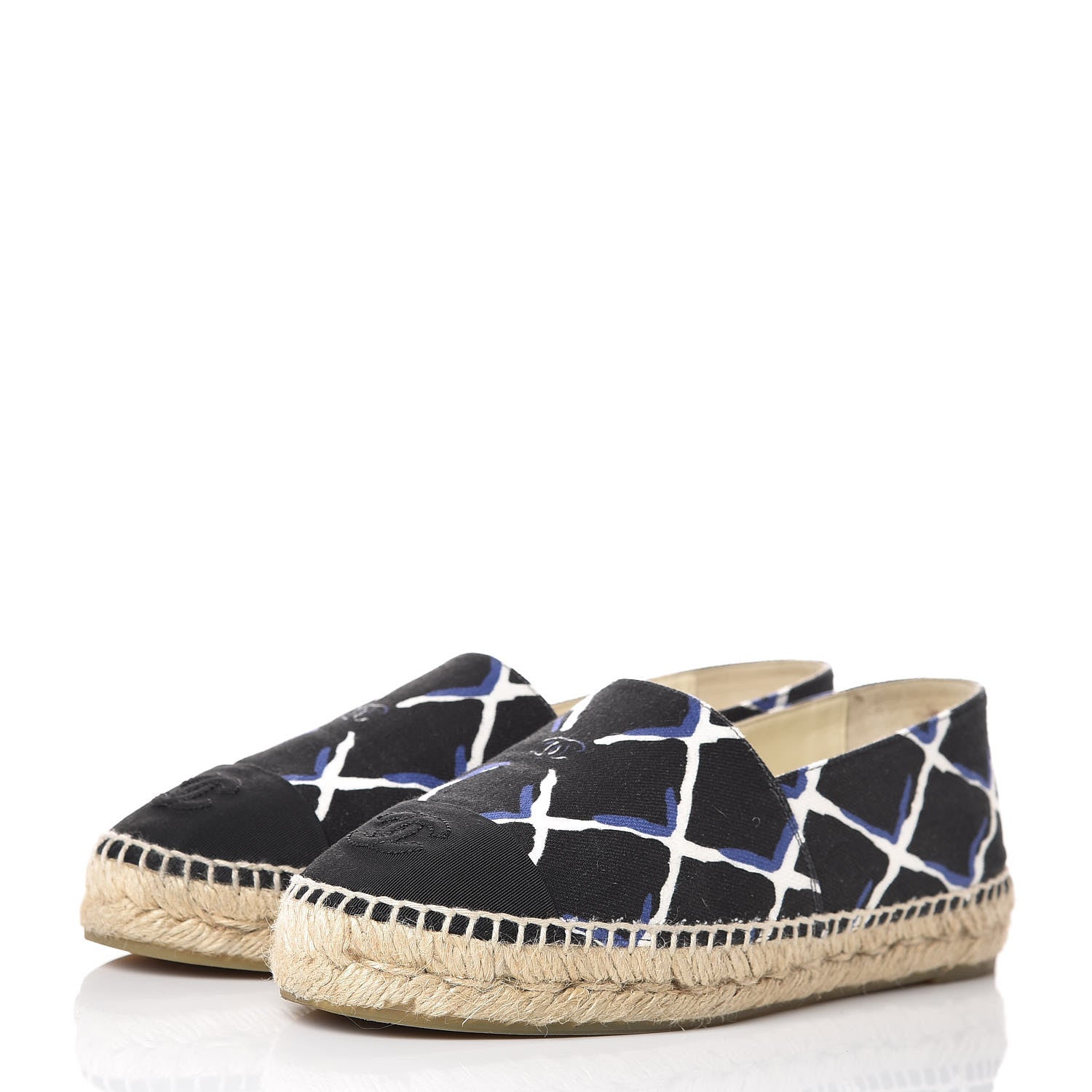 Chanel Printed Canvas Grosgrain Espadrilles 37 Blue Black 3 of 12