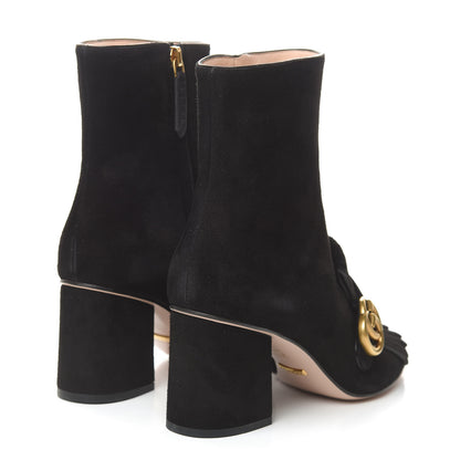 Gucci Kid Scamosciato GG Marmont Fringe 75mm Ankle Boots 39 Black 4 of 9