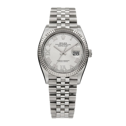 Rolex Stainless Steel 18K White Gold Diamond 36mm Oyster Perpetual Datejust Watch Silver Roman 126234 1 of 5