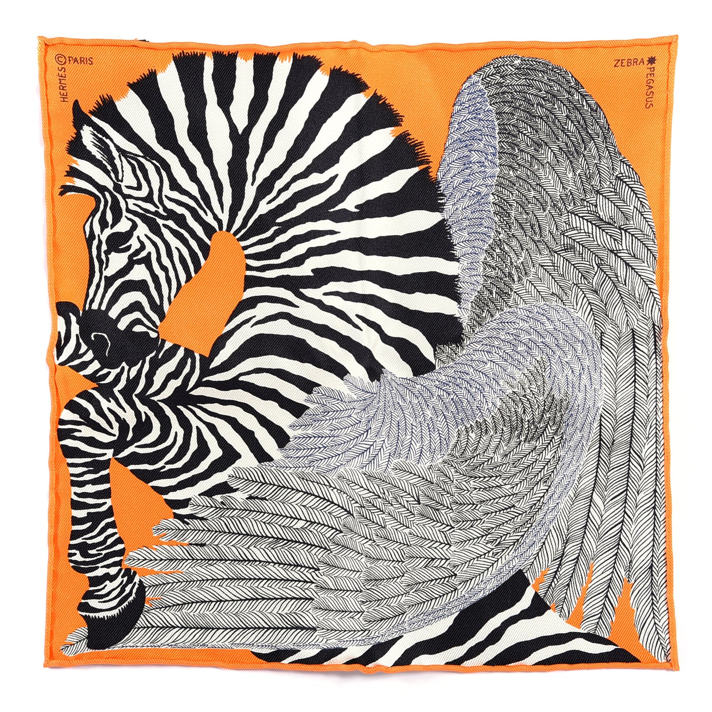 Silk Carre Zebra Pegasus Nano Scarf 20 Orange Vif Black