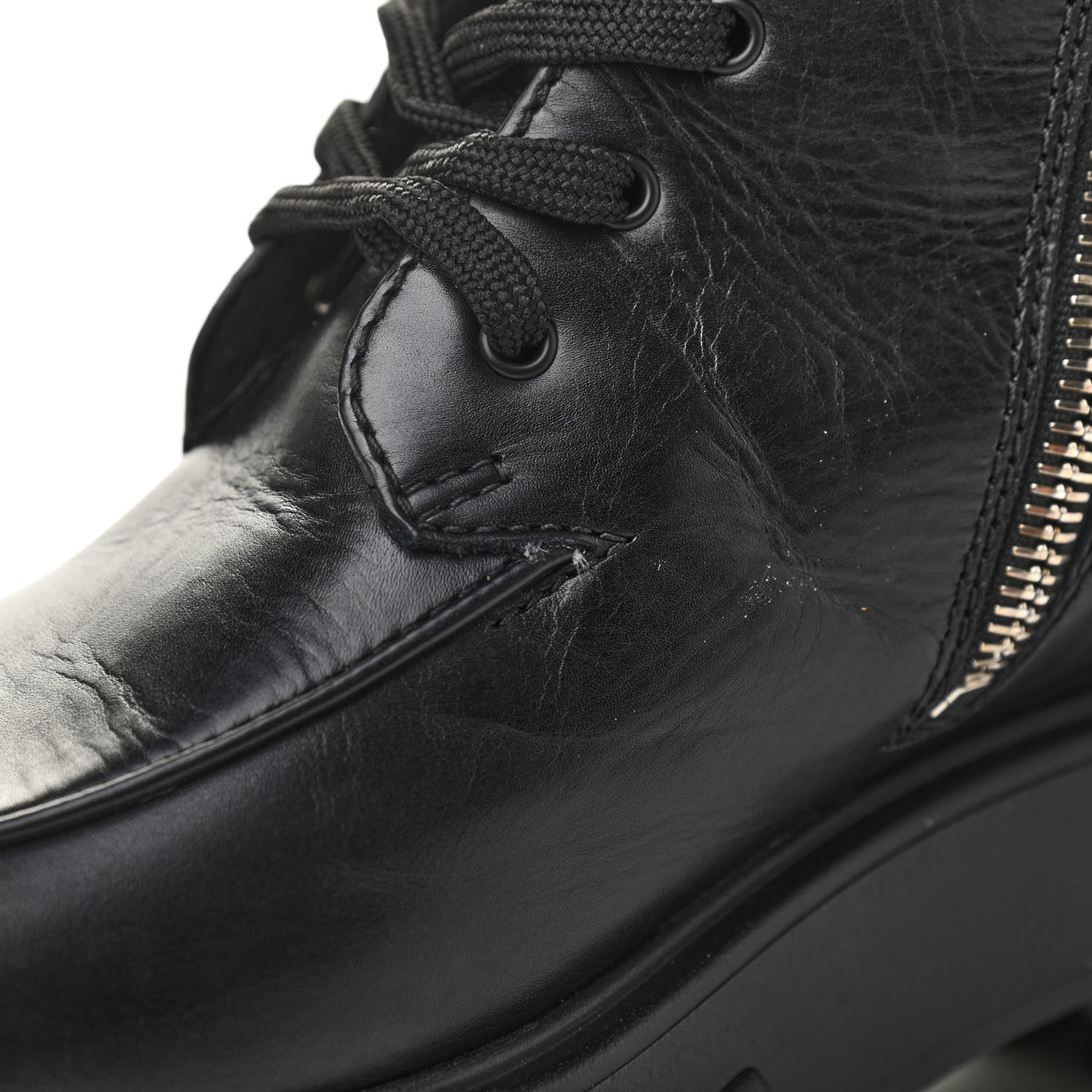 Prada Vitello Lux Nylon Metal Triangle Logo Monolith Pouch Pocket 55mm Tall Combat Boots 39.5 Black 12 of 12