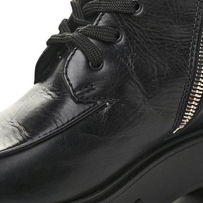 Prada Vitello Lux Nylon Metal Triangle Logo Monolith Pouch Pocket 55mm Tall Combat Boots 39.5 Black 12 of 12