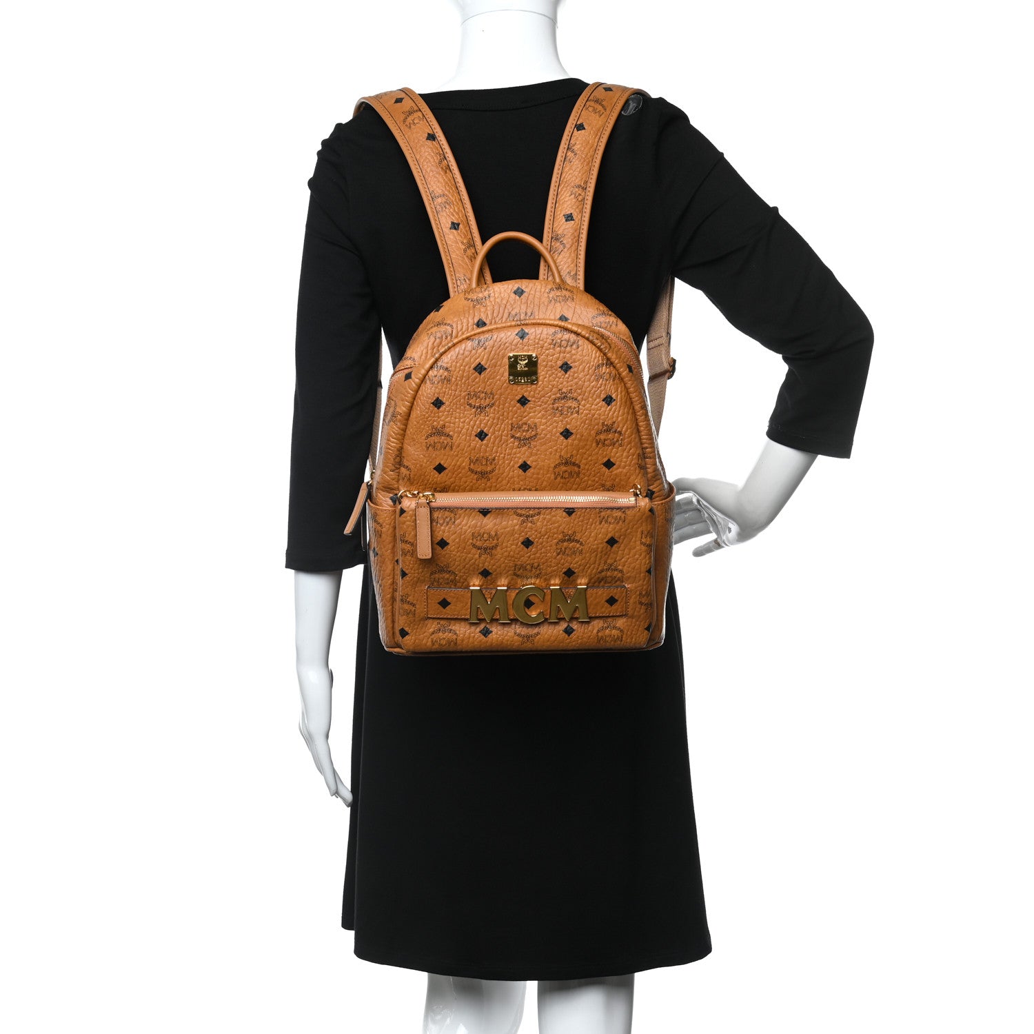 MCM Visetos Studded Retro Trilogie Stark Backpack Cognac 2 of 9