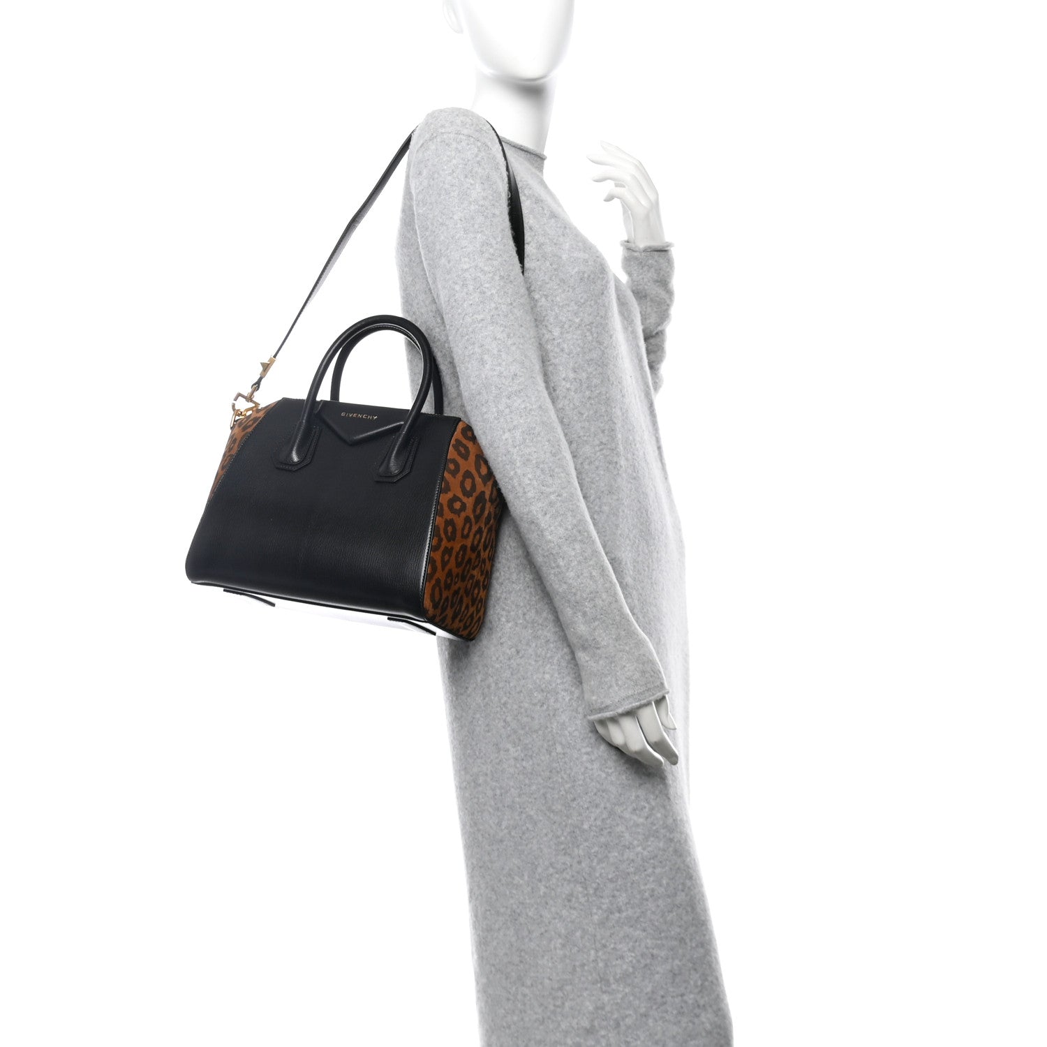 Givenchy Calfskin Suede Leopard Print Small Antigona Black 2 of 10