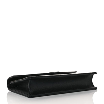 Saint Laurent Grain De Poudre Matelasse Chevron Monogram Monochrome Envelope Chain Wallet Black 4 of 9