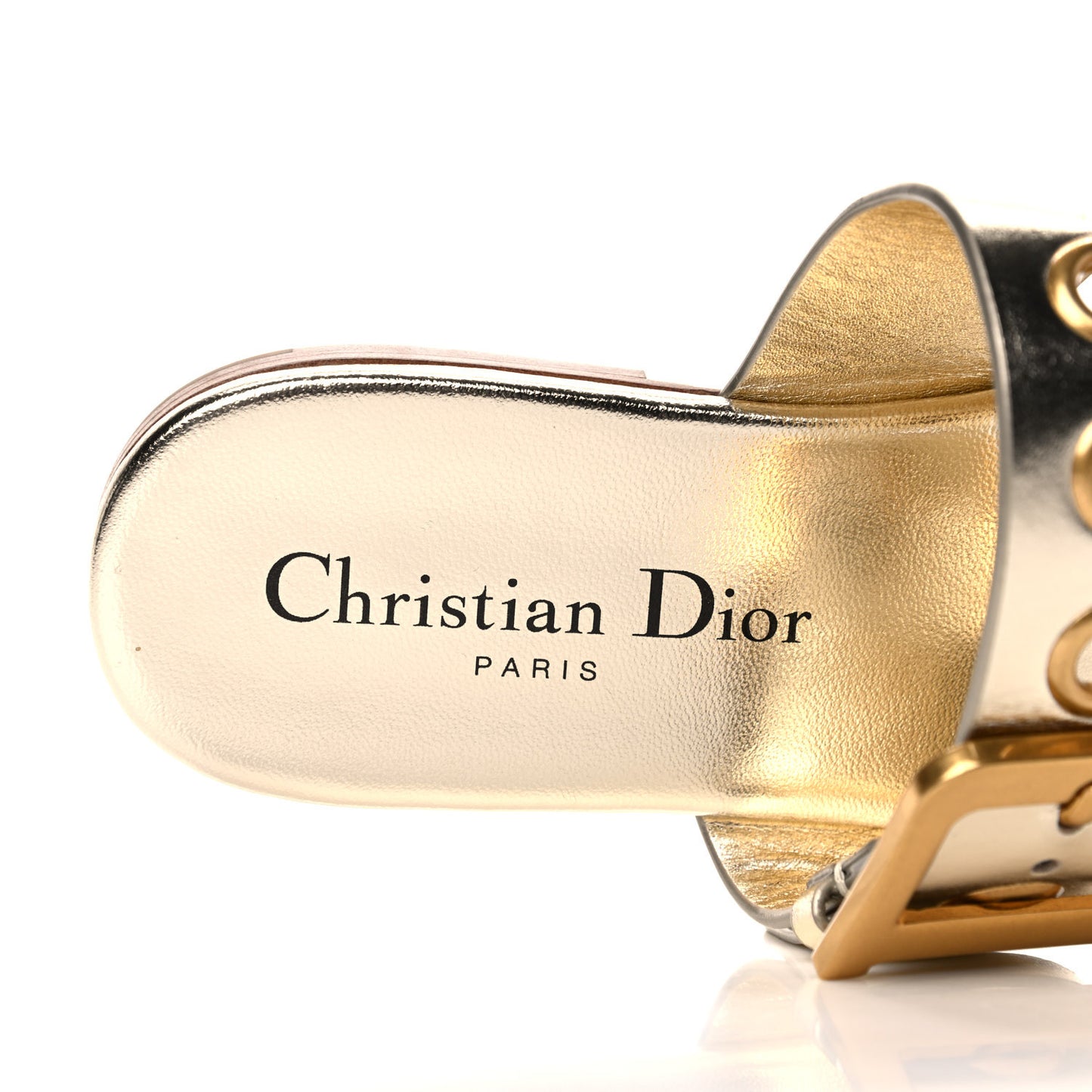 Laminated Calfskin D-Dior Slide Flat Sandals 35.5 Pale Gold