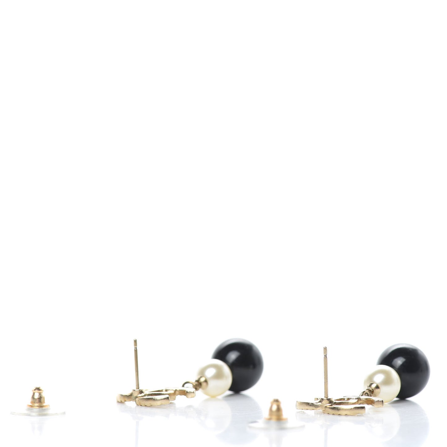 Pearl Bead CC Drop Earrings Black Gold