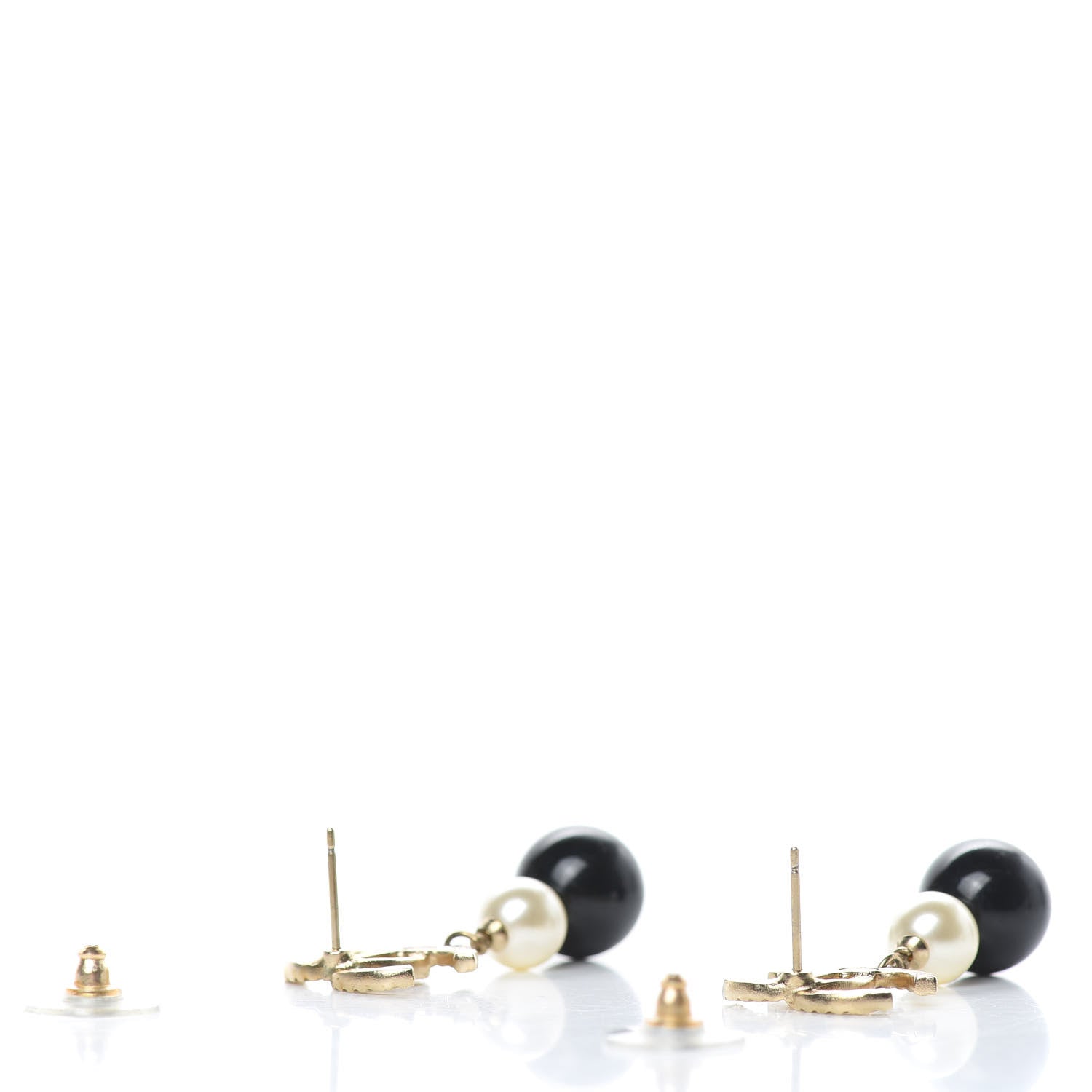 Chanel Pearl Bead CC Drop Earrings Black Gold 3 of 5