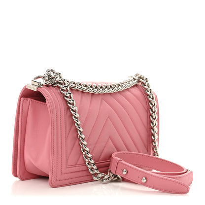 Chanel Calfskin Chevron Quilted Medium Boy Flap Pink 3 of 12