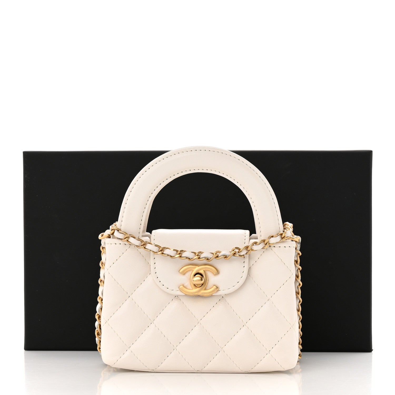 Chanel Shiny Aged Calfskin Quilted Mini Nano Kelly Shopper White 11 of 11