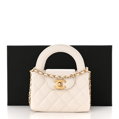 Chanel Shiny Aged Calfskin Quilted Mini Nano Kelly Shopper White 11 of 11